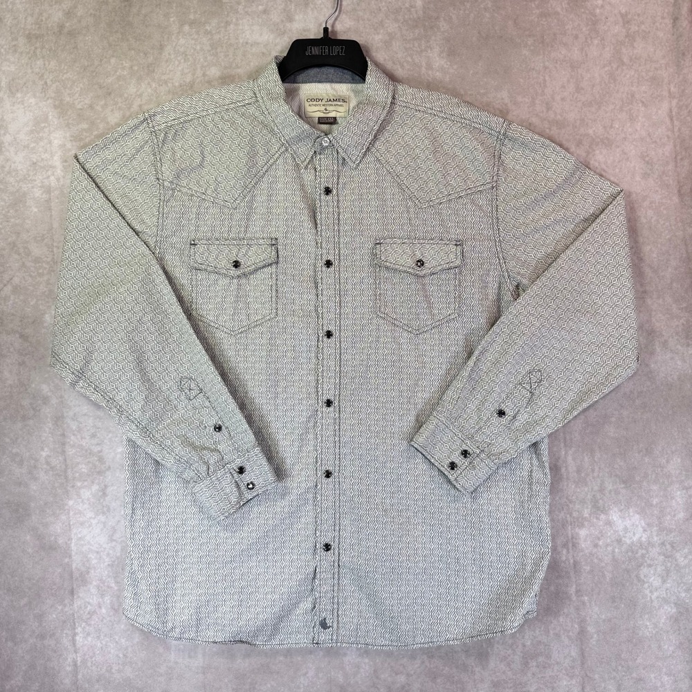 Cody James Western Shirt Men 2XL White Black Geometric Diamond Pearl Snap Cotton